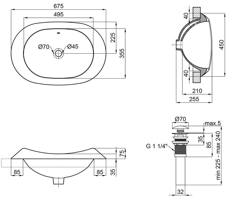 Раковина QTAP Leo 660x425x250 White с донным клапаном QT11114032W - QT11114032W