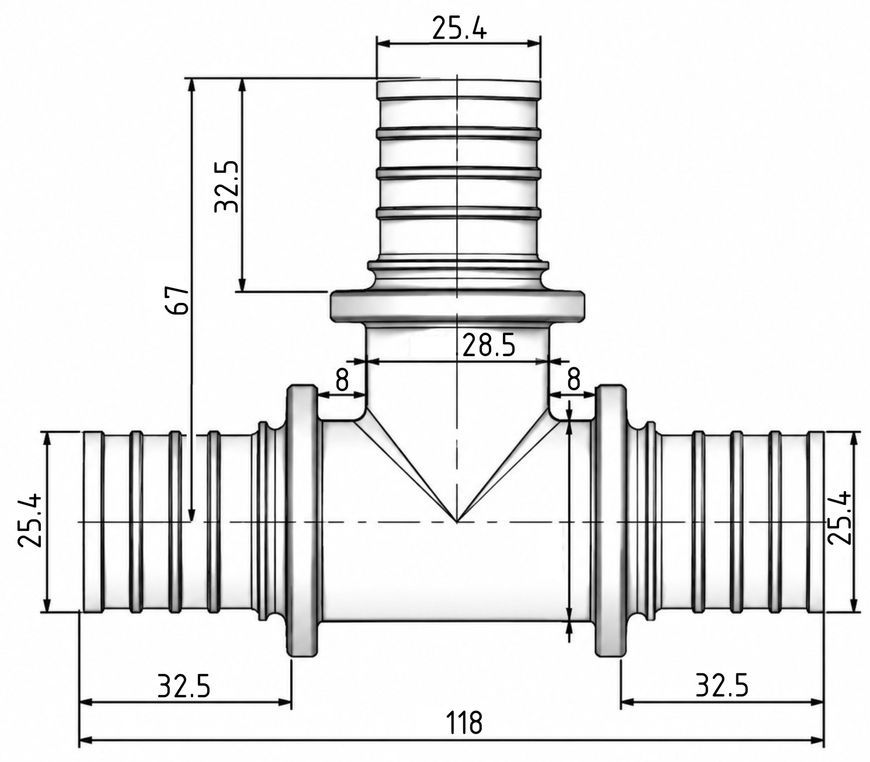 Трійник для аксіального фітингу Icma d32х4,4 латунь №1038 851038GY05