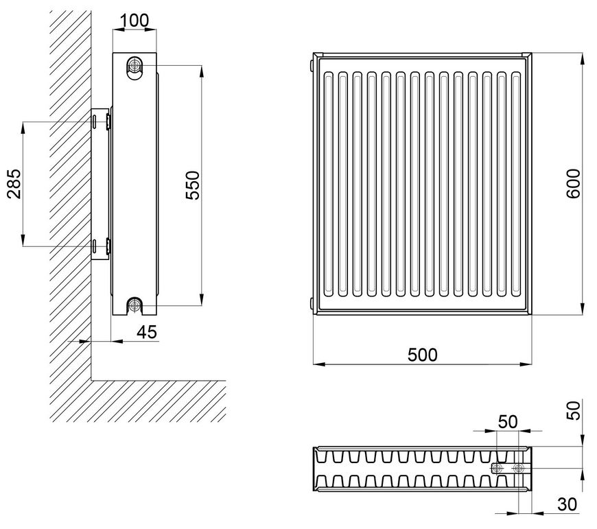 Радиатор стальной AQUATRONIC 22 (600x500) мм нижнее подключение A22600500VK - A22600500VK