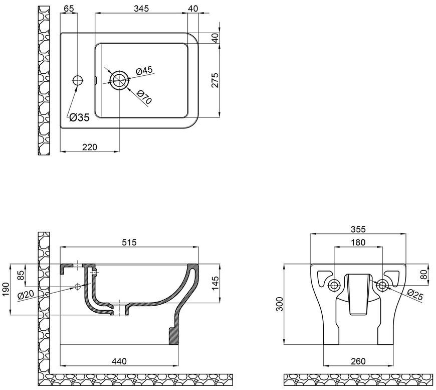 Біде підвісне QTAP Cardinal 520х360х300 White QT0455B660W - QT0455B660W