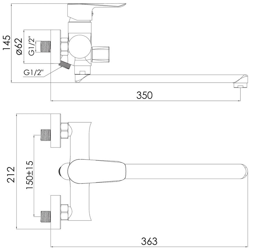 Змішувач для ванни IMPRESE VACLAV f03206401AB довгий вилив хром 35 мм - f03206401AB