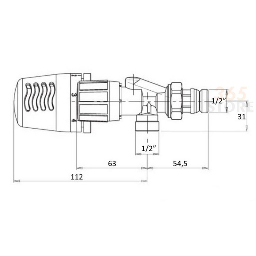 Кран (вентиль) двохкутовий для підключення до термоголовки Icma 1/2"х1/2" №869 - 81869AD06