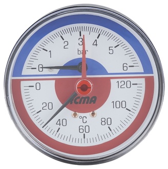 Термоманометр Icma заднее подключение с запорным клапаном 1/2"НР 80 мм 0-6 бар №259 91259AD06120