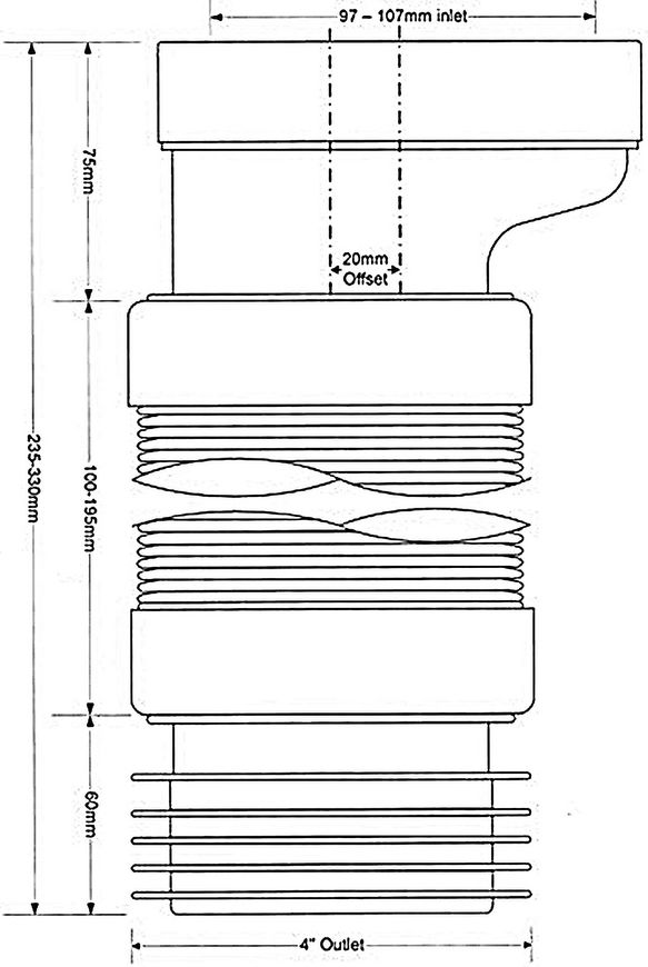 Гнучке каналізаційне підключення (гофра) McALPINE з зміщенням на 20 мм 235-330 мм WC-CON4F