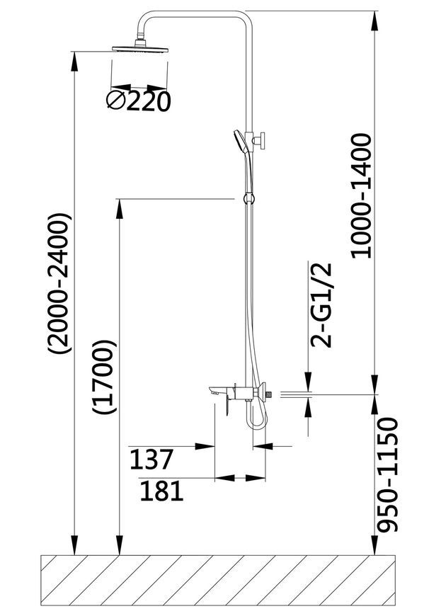 Душова система Lidz Latwa 1030 з виливом Black LDLAT1030BLA45422 - LDLAT1030BLA45422
