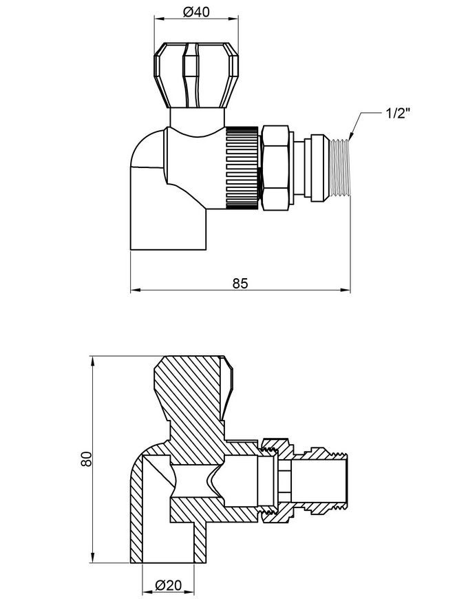 Кран кульовий радіаторний PPR THERMO ALLIANCE 20х1/2" кутовий - DSW431