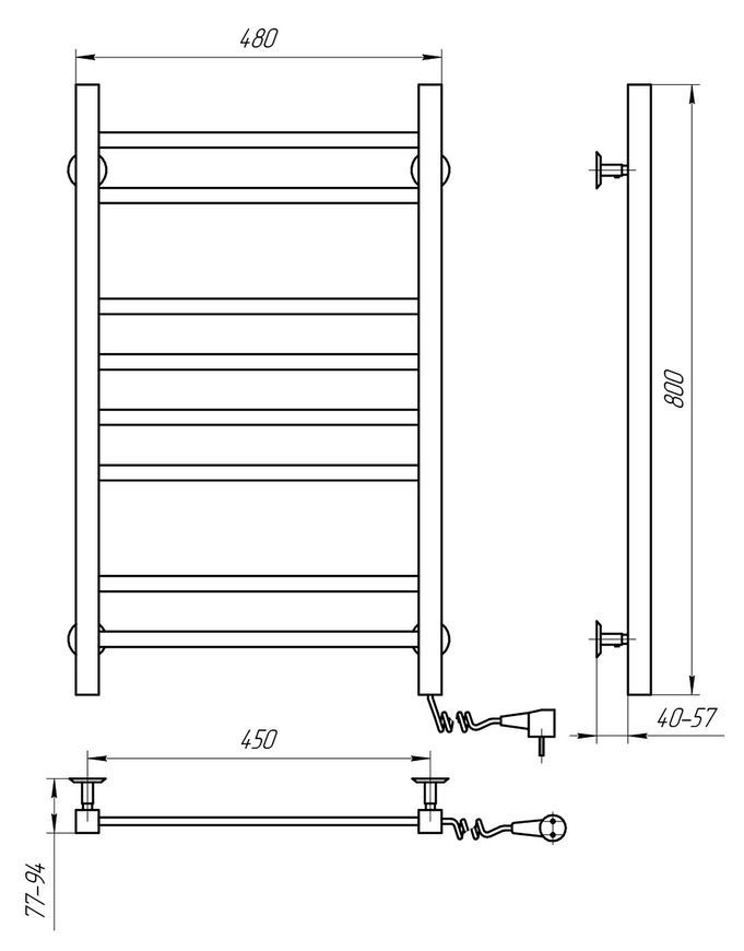 Рушникосушарка електрична NAVIN Авангард 480х800 права 10-028050-4880 хром - 10-028050-4880