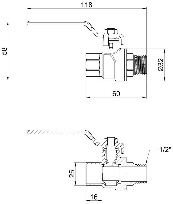 Кран кульовий прямий Thermo Alliance Forte 1/2" ВЗ для води PN40 (важіль) SF605W15 - SF605W15