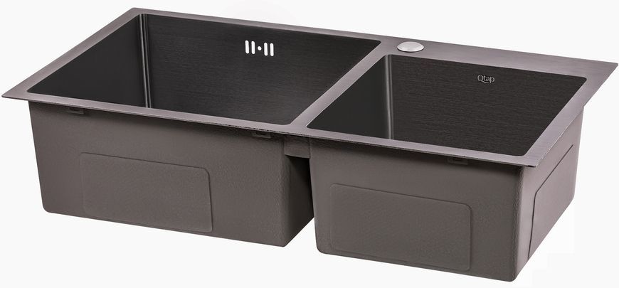 Кухонная мойка двойная интегрированная QTAP S7843BL PVD 2,7/1,0 мм Black - QTS7843BRPVD10