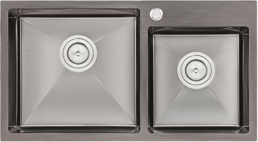 Кухонная мойка двойная интегрированная QTAP S7843BL PVD 2,7/1,0 мм Black - QTS7843BRPVD10