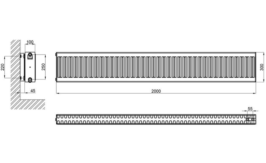 Радиатор стальной IMAS 22 (300x2000) мм нижнее подключение I223002000VK - I223002000VK