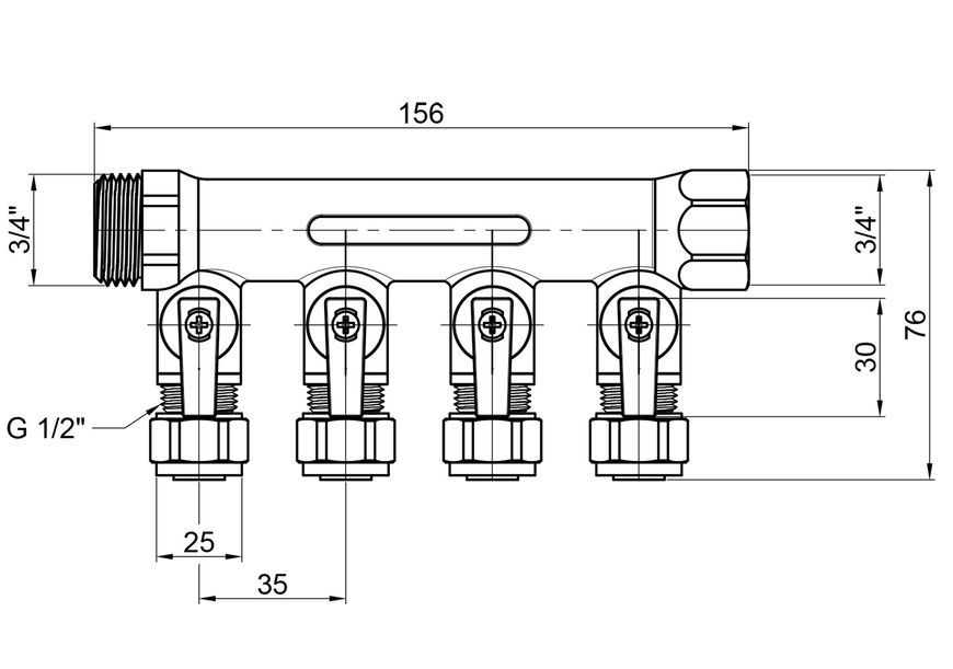 Коллектор SD PLUS 3/4" 4 выхода латунь SD231W4