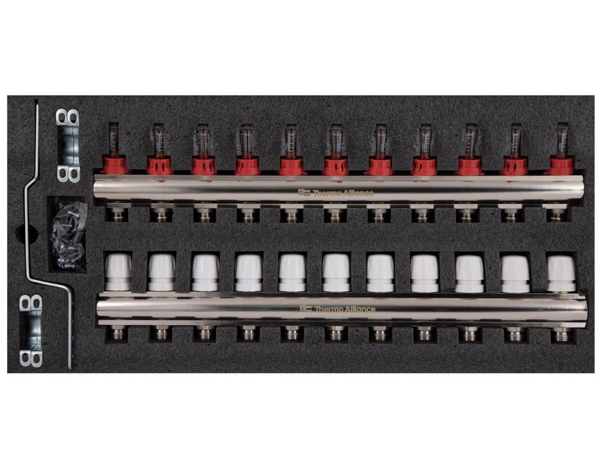 Колектор з витратомірами Thermo Alliance Standart 1" 11 виходів 3/4" SD235W11 латунь - SD235W11
