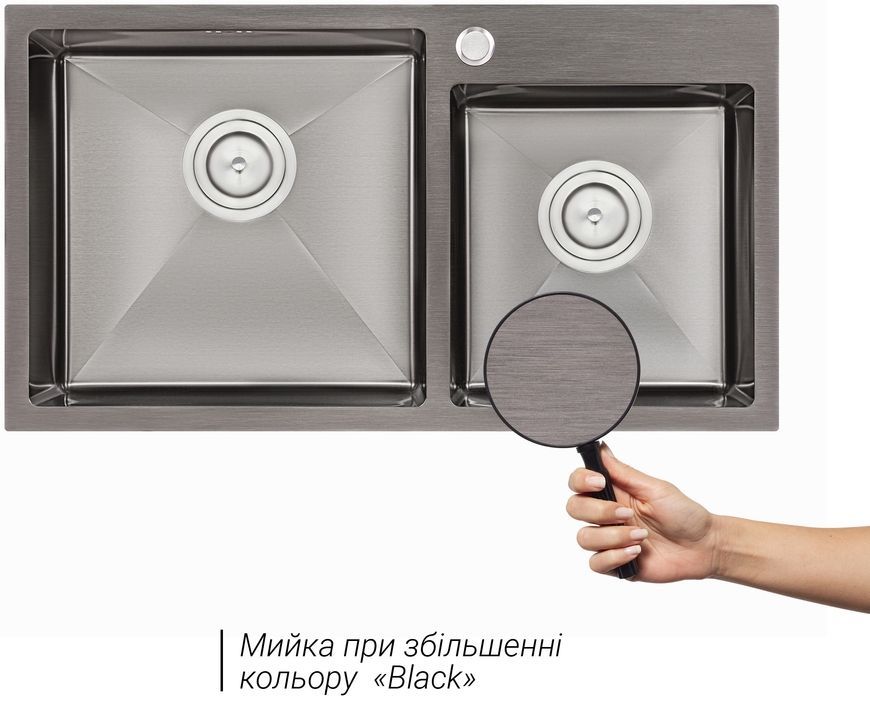 Кухонная мойка двойная интегрированная QTAP S7843BL PVD 2,7/1,0 мм Black - QTS7843BRPVD10