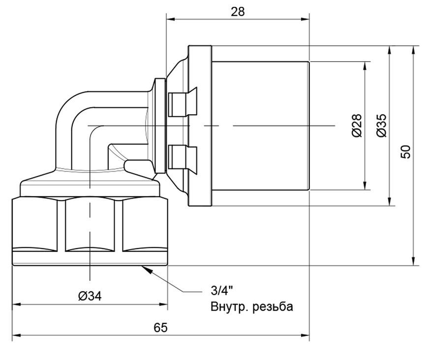 Уголок пресс-фитинг ICMA 26х3/4" ВР №405 - 81405AEGP06