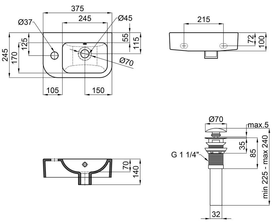 Раковина QTAP Tern 375х245х135 White з донним клапаном QT171110100LW - QT171110100LW