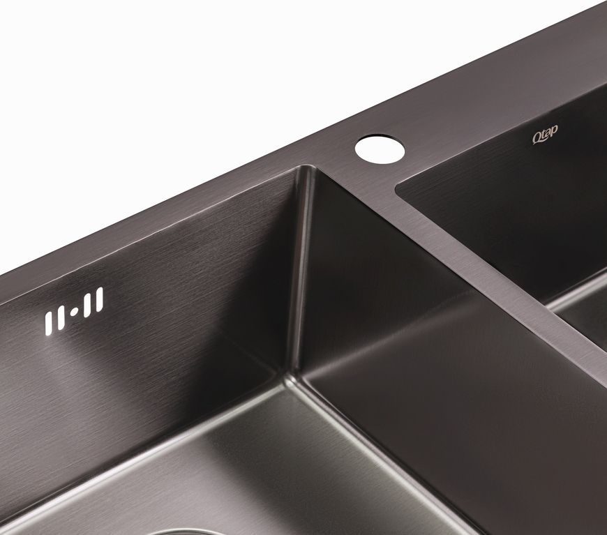 Кухонная мойка двойная интегрированная QTAP S7843BL PVD 2,7/1,0 мм Black - QTS7843BRPVD10