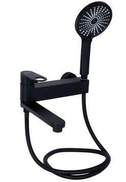 Змішувач для ванни Qtap Jay з поворотним виливом та душовим гарнітуром Black Matt 8590105455482 - QTJAY260BLM45548