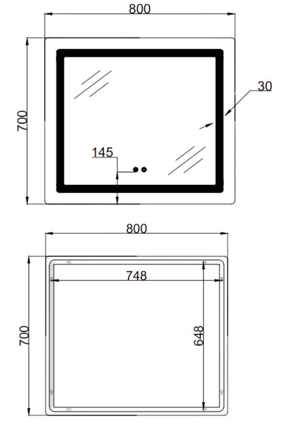 Зеркало Lidz Kubis KU2 700&times;800 мм с LED-подсветкой Touch, с антизапотеванием, с диммером, рег. яркости LD78LF904708048447