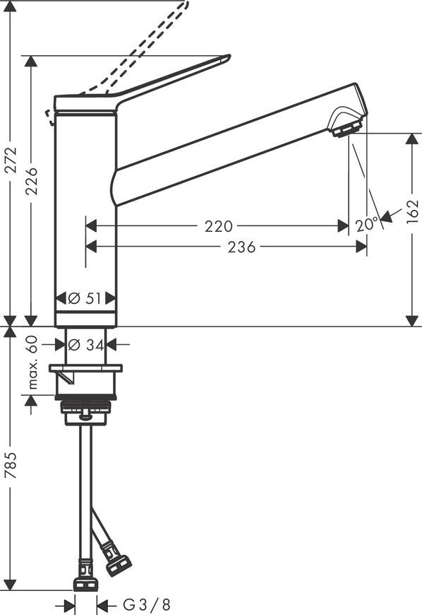 Змішувач кухонний HANSGROHE Zesis M33 160 1jet для встановлення перед вікном 74805000 хром - 74805000