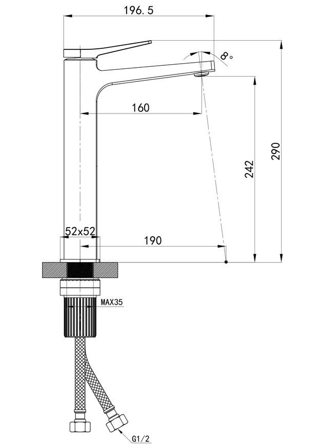 Смеситель для раковины высокий Qtap Nando Chrome латунь k35 QTNAN269CRM48650 - QTNAN269CRM48650