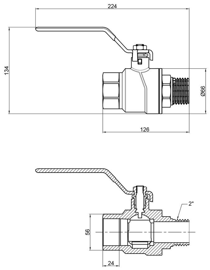 Кран кульовий прямий Thermo Alliance Forte 2" ВЗ PN40 для води (важіль) латунь SF605W50 - SF605W50