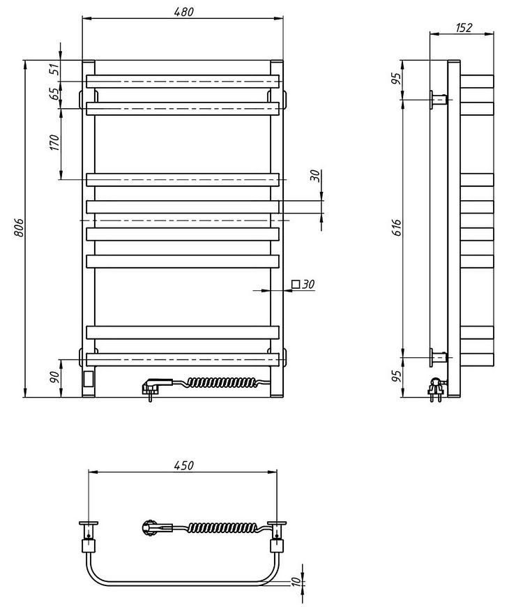 Рушникосушарка електрична NAVIN Stugna 480х800 Sensor права 12-249053-4880 чорний муар - 12-249053-4880