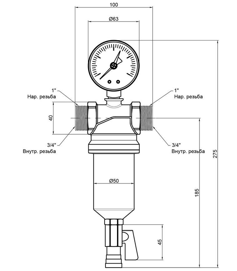 Фильтр самопромывной ICMA 3/4"(внутренняя) 1"(наружная) №750 с манометром - 83750AE05