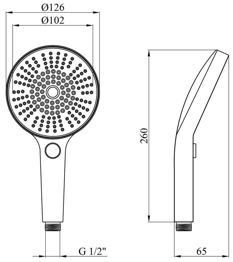 Лійка для ручного душу Kroner Element 2801552923Z-5301 126 мм, 4 режими, кругла, графіт CV036151 - Element 2801552923Z-5301