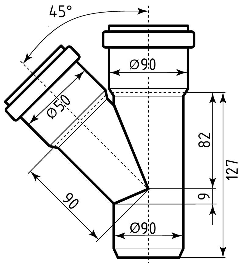 Трійник каналізаційний Ostendorf-OSMA HT-System PLUS d90/90/50&times;45&deg; SD00057558