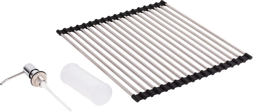 Кухонная мойка интегрированная QTAP DH6050 Satin 3,0/1,2 мм + сушилка + диспенсер - QTDH6050SET3012