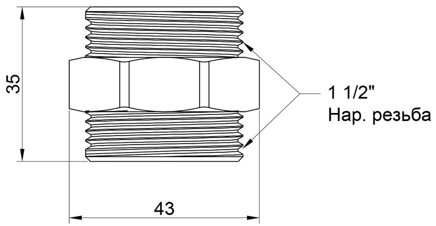 Ниппель латунный SD Plus 1 1/2"х1 1/2" равнопроходный SD4074040