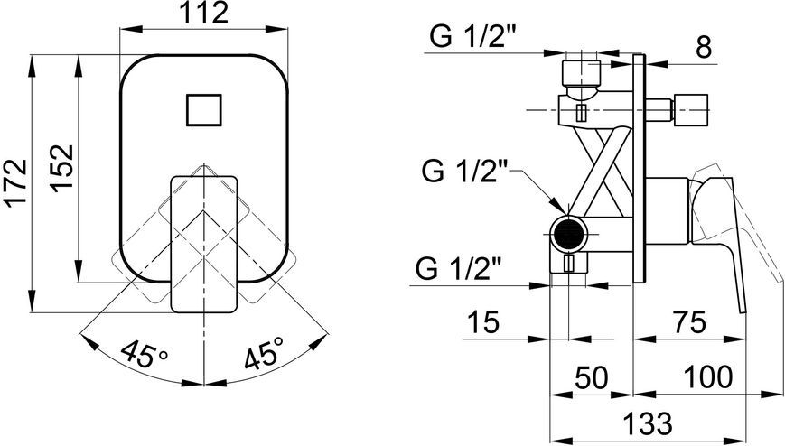 Смеситель для душа QTAP N&aacute;měst&iacute; 6225102NC встроенный с переключателем - QTNAM6225102NC