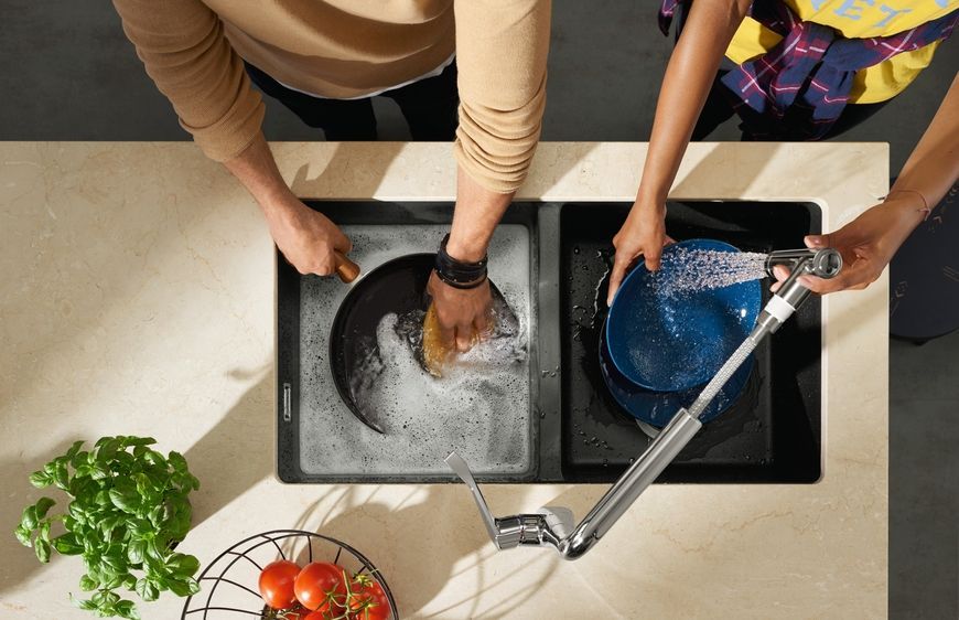 Кухонна мийка HANSGROHE S510-U770 під стільницю 820х450 на дві чаші 370/370 Graphiteblack чорний графіт 43434170 - 43434170
