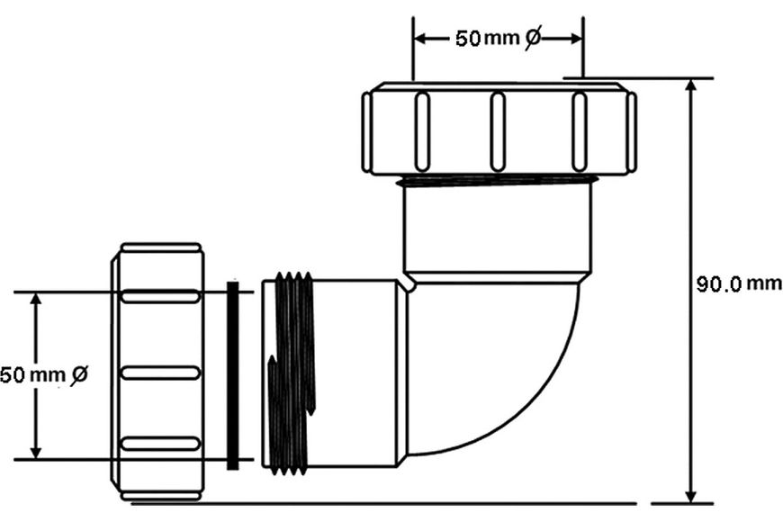 Колено McALPINE 90° 50х50 мм компрессионное соединение 50A-WH
