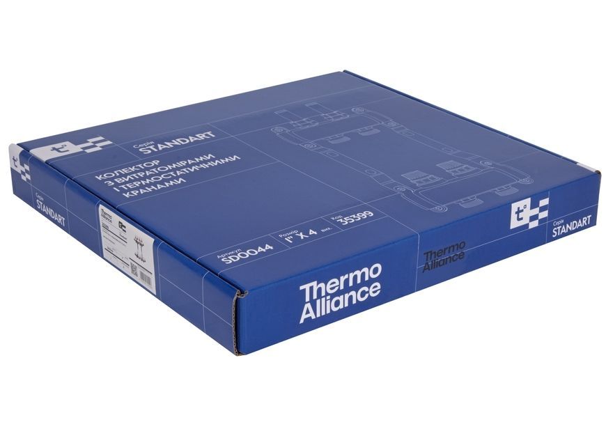 Коллектор с термостатическими клапанами и расходомерами Thermo Alliance Standart 1" 4 выхода SD0044 нерж. - SD0044