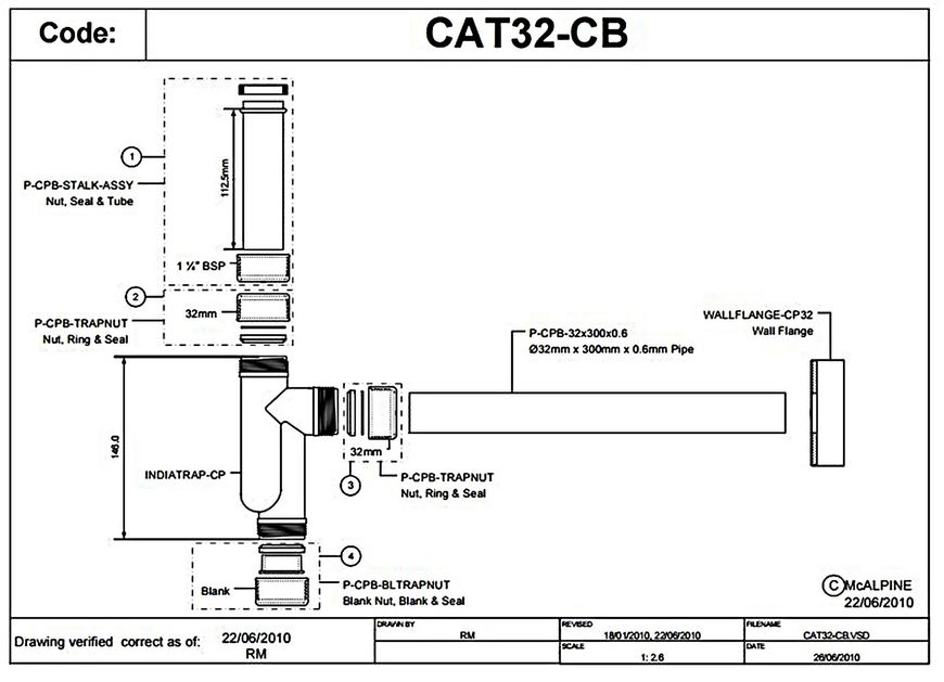 Сифон декоративний для умивальника McALPINE 1 1/4″ x 32 мм хром пластик CAT32-CB - CAT32-CB