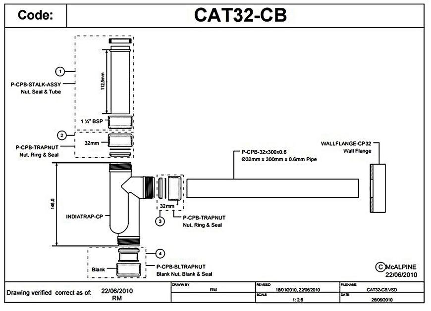 Сифон декоративный для умывальника McALPINE 1 1/4&Prime; x 32 мм хром пластик CAT32-CB - CAT32-CB