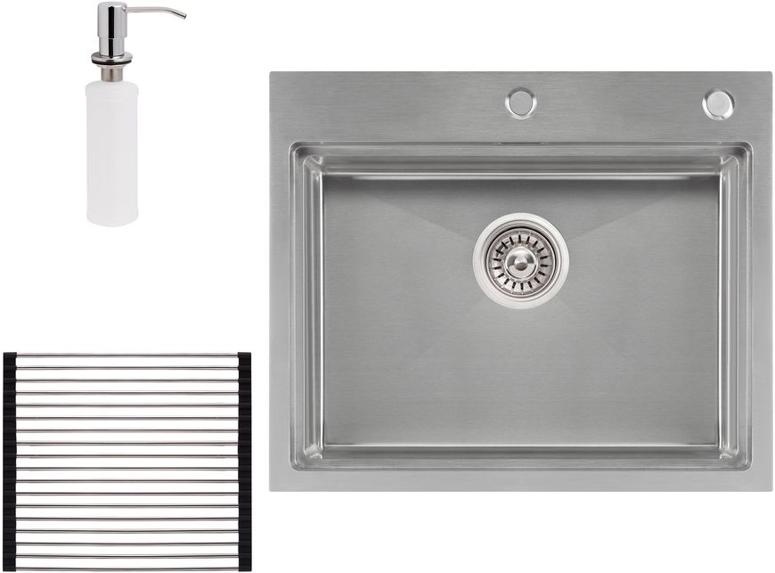 Кухонна мийка інтегрована QTAP DH6050 Satin 3,0/1,2 мм + сушарка + диспенсер - QTDH6050SET3012
