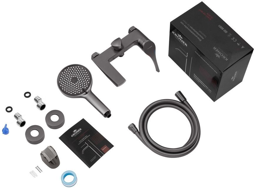 Смеситель для ванны Kroner KRP Axis Line-GRP060 с душевым гарнитуром, графит, латунь CV036848 - Line-GRP060