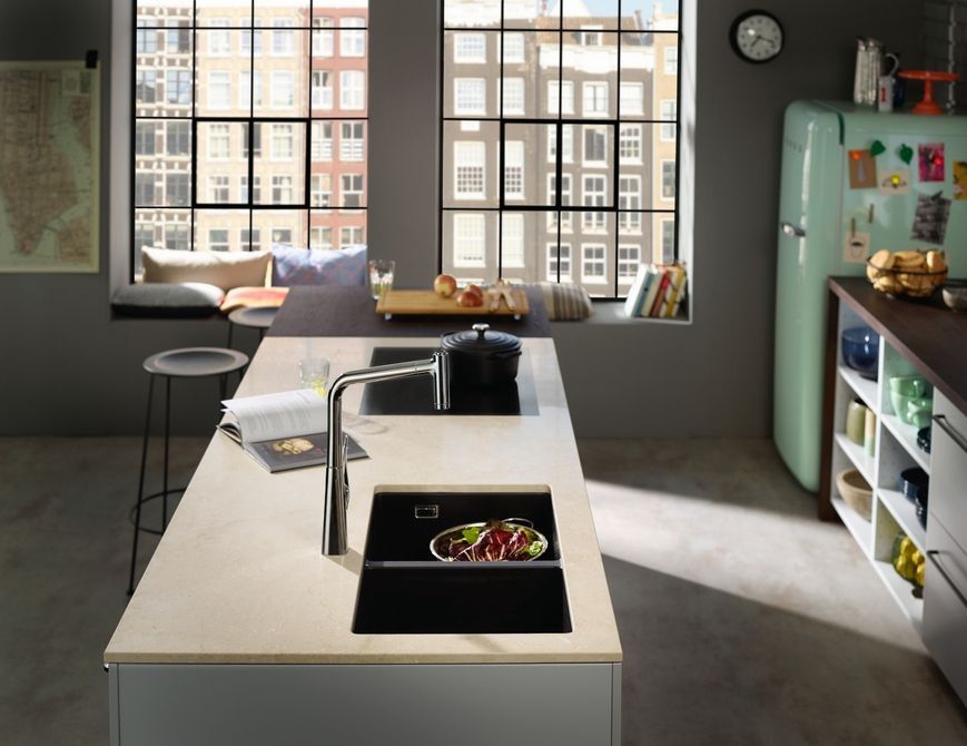 Кухонна мийка HANSGROHE S510-U770 під стільницю 820х450 на дві чаші 370/370 Graphiteblack чорний графіт 43434170 - 43434170