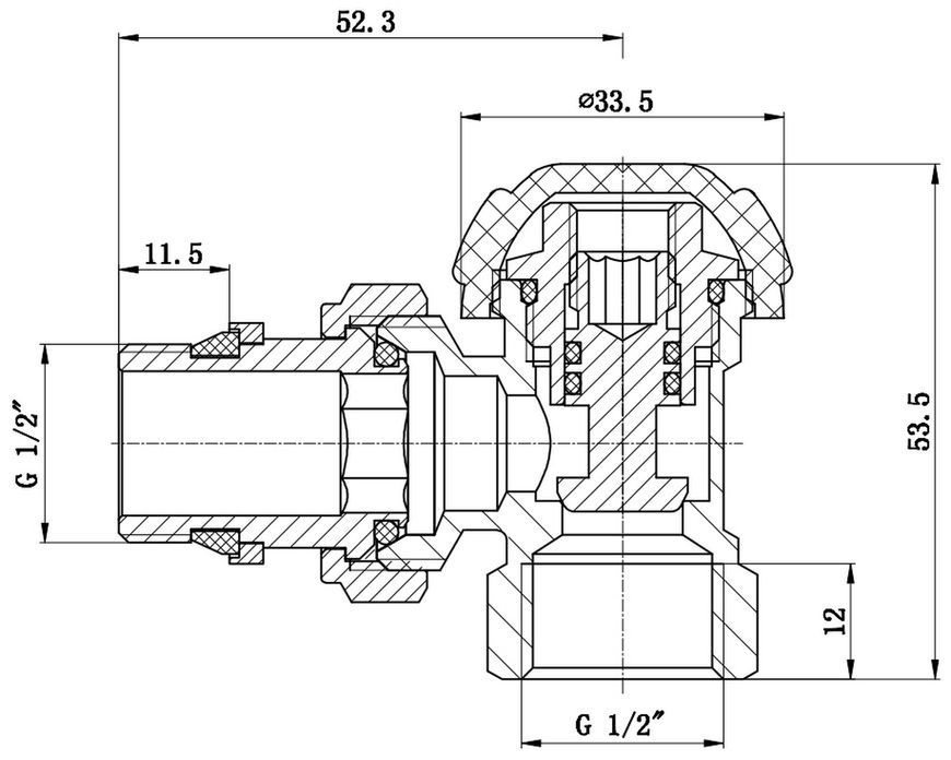 Кран радиаторный Thermo Alliance Standart угловой 1/2" ВН Powerful без ручки с антипротечкой SF233W15