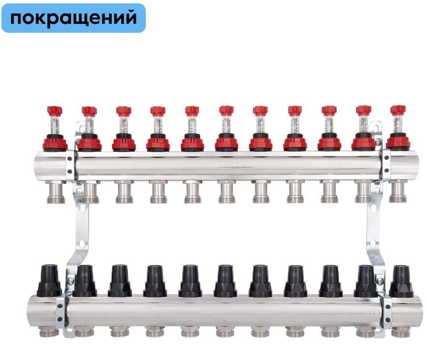 Коллектор латунный с расходомерами и термостат. кранами Thermo Alliance Forte 1" на 11 выходов SF001W11 - SF001W11