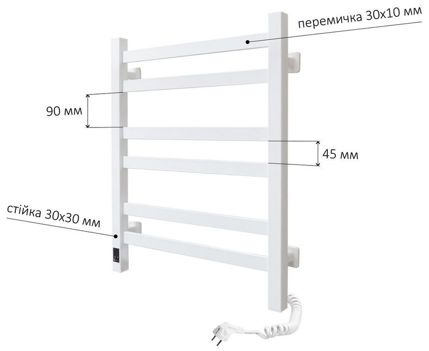 Рушникосушарка електрична NAVIN Авангард 480х600 Sensor таймер регулятор права біла 12-028053-4860 - 12-028053-4860