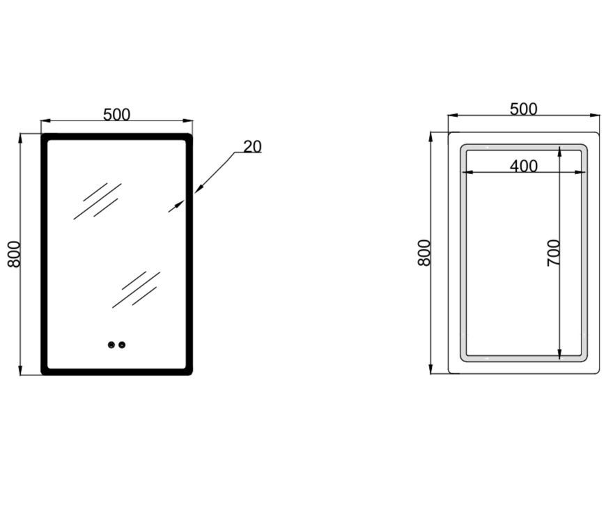 Дзеркало Lidz Orion OR2 500&times;800 мм з LED-підсвічуванням Touch, антизапотіванням, диммером, рег. яскравості LDOR500800492911