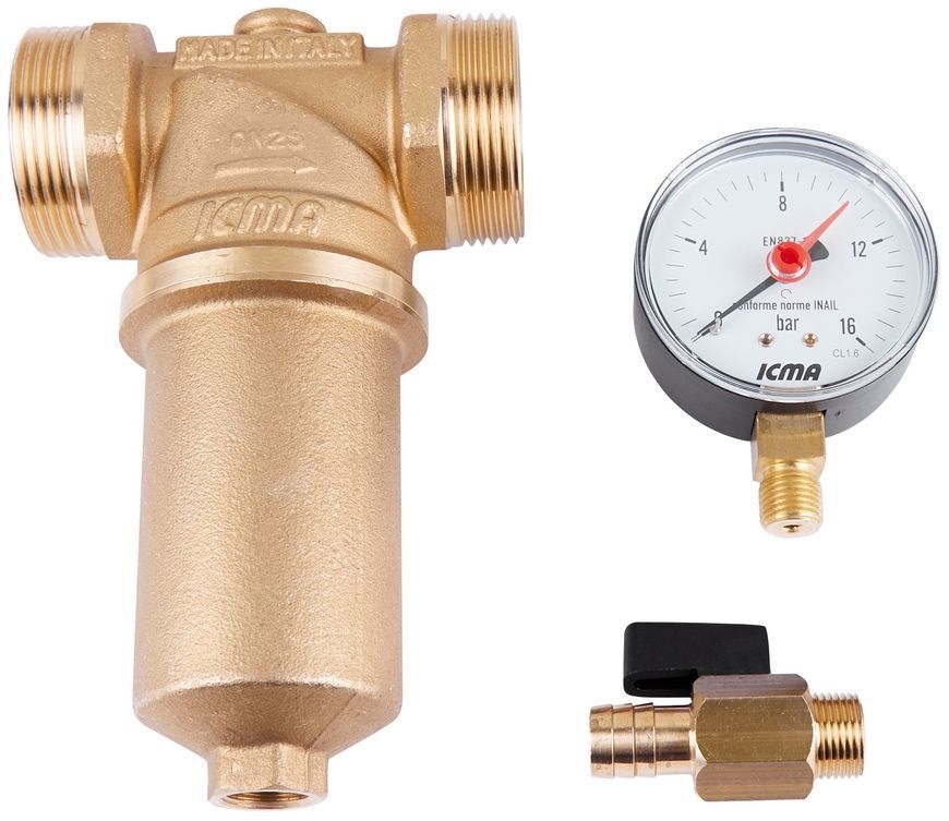 Фильтр самопромывной ICMA 3/4"(внутренняя) 1"(наружная) №750 с манометром - 83750AE05