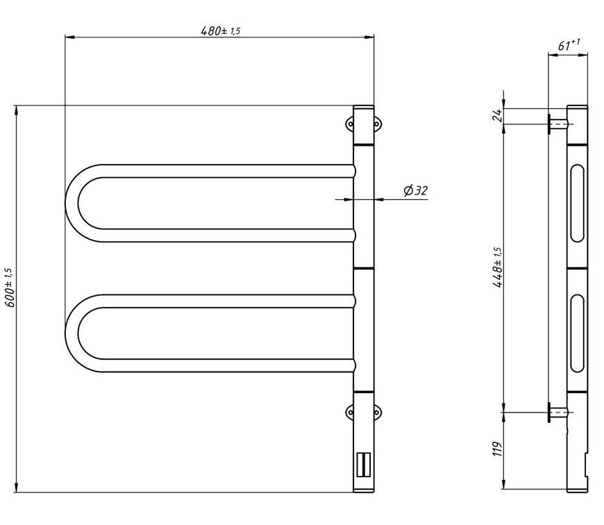 Рушникосушарка електрична NAVIN Fouette Sensor 480х600 поворотна таймер регулятор 12-112033-4860 біла - 12-112033-4860