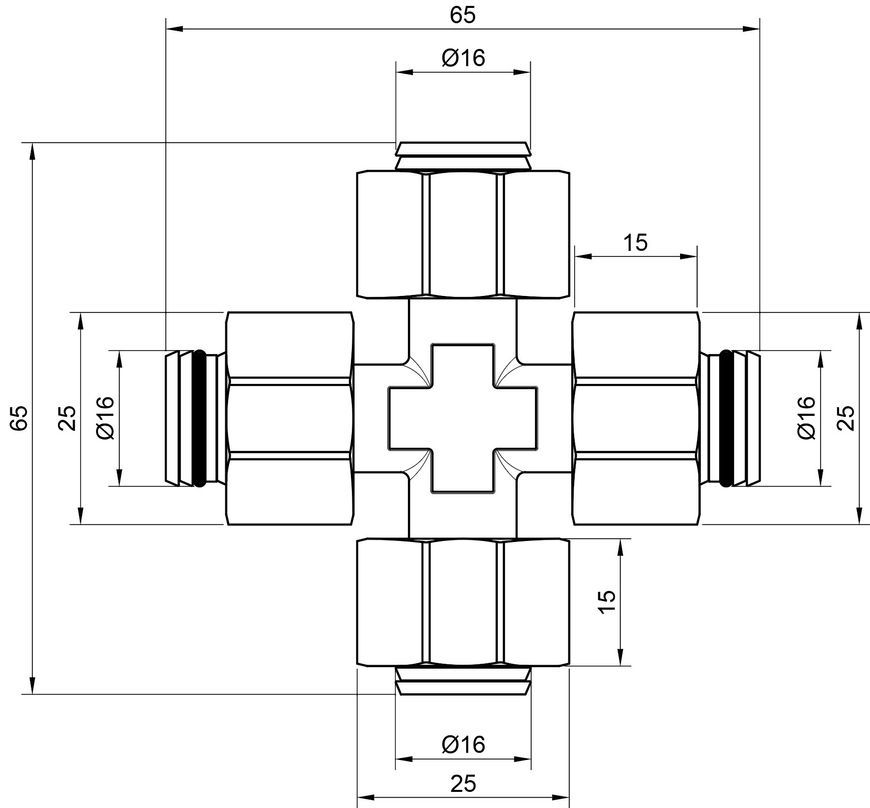 Хрестовина обтискна SD Plus 16х16х16х16 розбірна латунь SD150W16161616