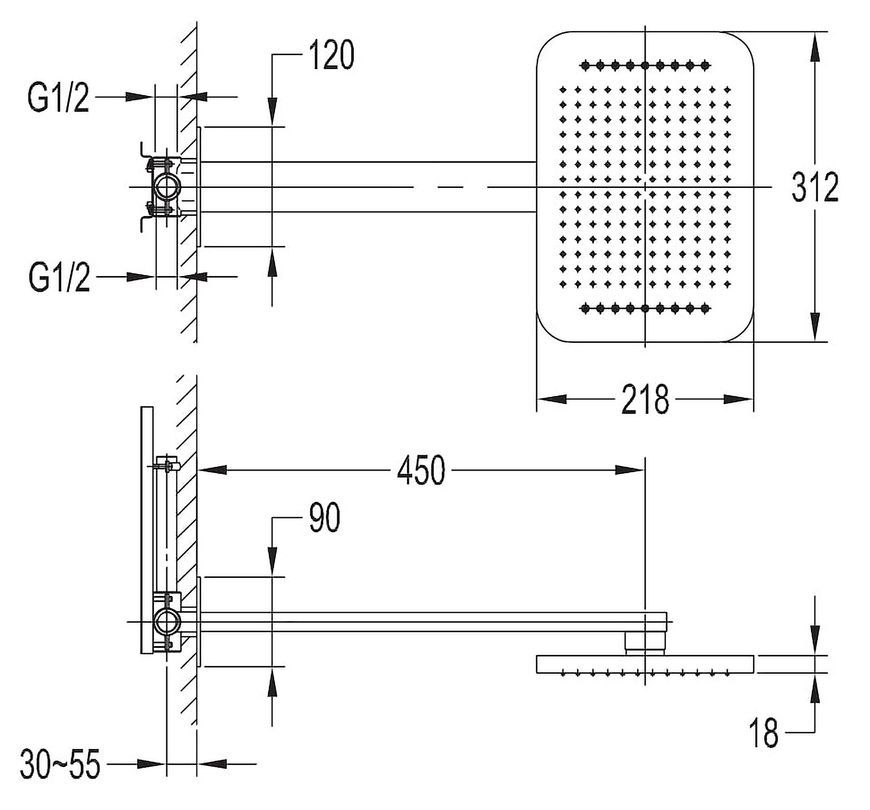 Верхний душ с держателем IMPRESE SMART CLICK 218x312 мм ZMK101901101 хром - ZMK101901101