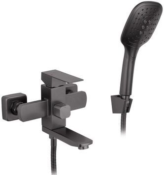 Змішувач для ванни Kroner KRP Edelstahl Kubus-PVD060 з душовим гарнітуром, графіт, нержавіюча сталь CV035907 - EdelstahlKubus-PVD060
